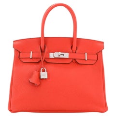Hermes Birkin Handbag Rouge Tomate Clemence with Palladium Hardware 30