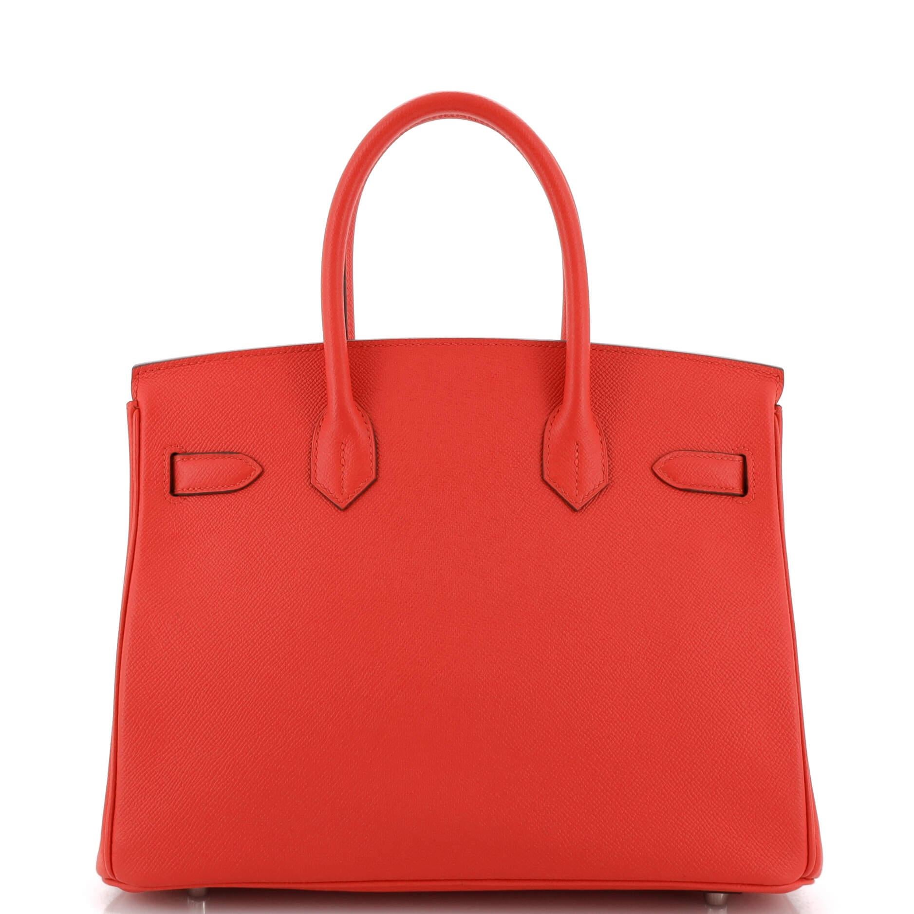 Women's Hermes Birkin Handbag Rouge Tomate Epsom with Palladium Hardware 30