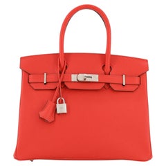 Hermes Birkin Handbag Rouge Tomate Epsom with Palladium Hardware 30