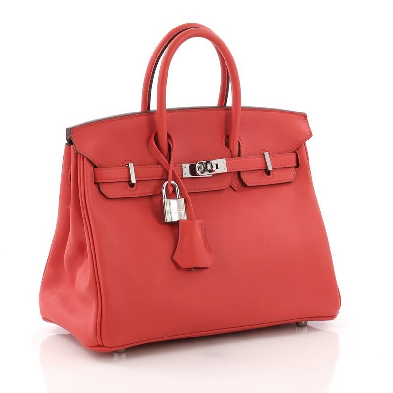 Red Hermes Birkin Handbag Rouge Tomate Swift with Palladium Hardware 25