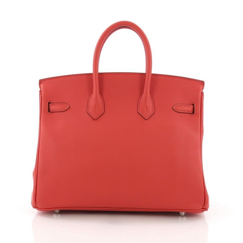 Hermes Birkin Handbag Rouge Tomate Swift with Palladium Hardware 25 In Good Condition In NY, NY