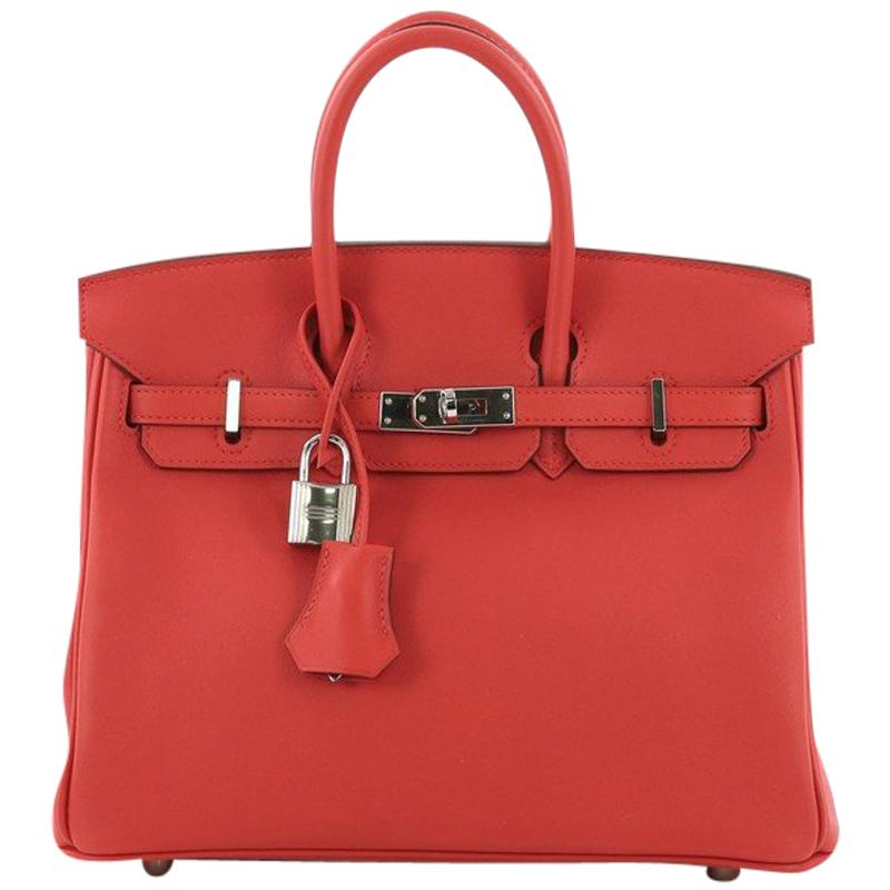 Hermes Birkin Handbag Rouge Tomate Swift with Palladium Hardware 25