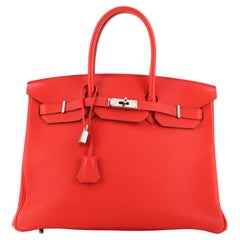 Hermes Birkin Handbag Rouge Tomate Togo with Palladium Hardware 35