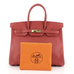 Hermes Birkin Handbag Rouge Vif Ardennes with Gold Hardware 35