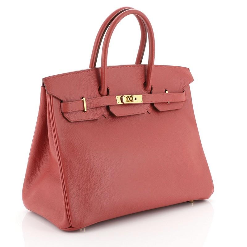 Pink Hermes Birkin Handbag Rouge Vif Ardennes with Gold Hardware 35