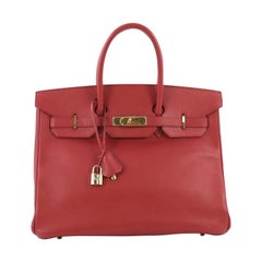 Hermes Birkin Handbag Rouge Vif Ardennes With Gold Hardware 35
