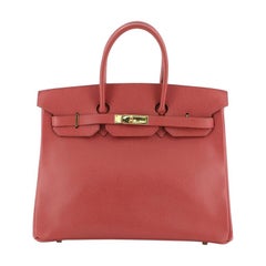 Hermes Birkin Handbag Rouge Vif Ardennes with Gold Hardware 35