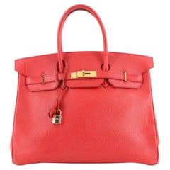 Hermes Birkin Handbag Rouge Vif Ardennes with Gold Hardware 35