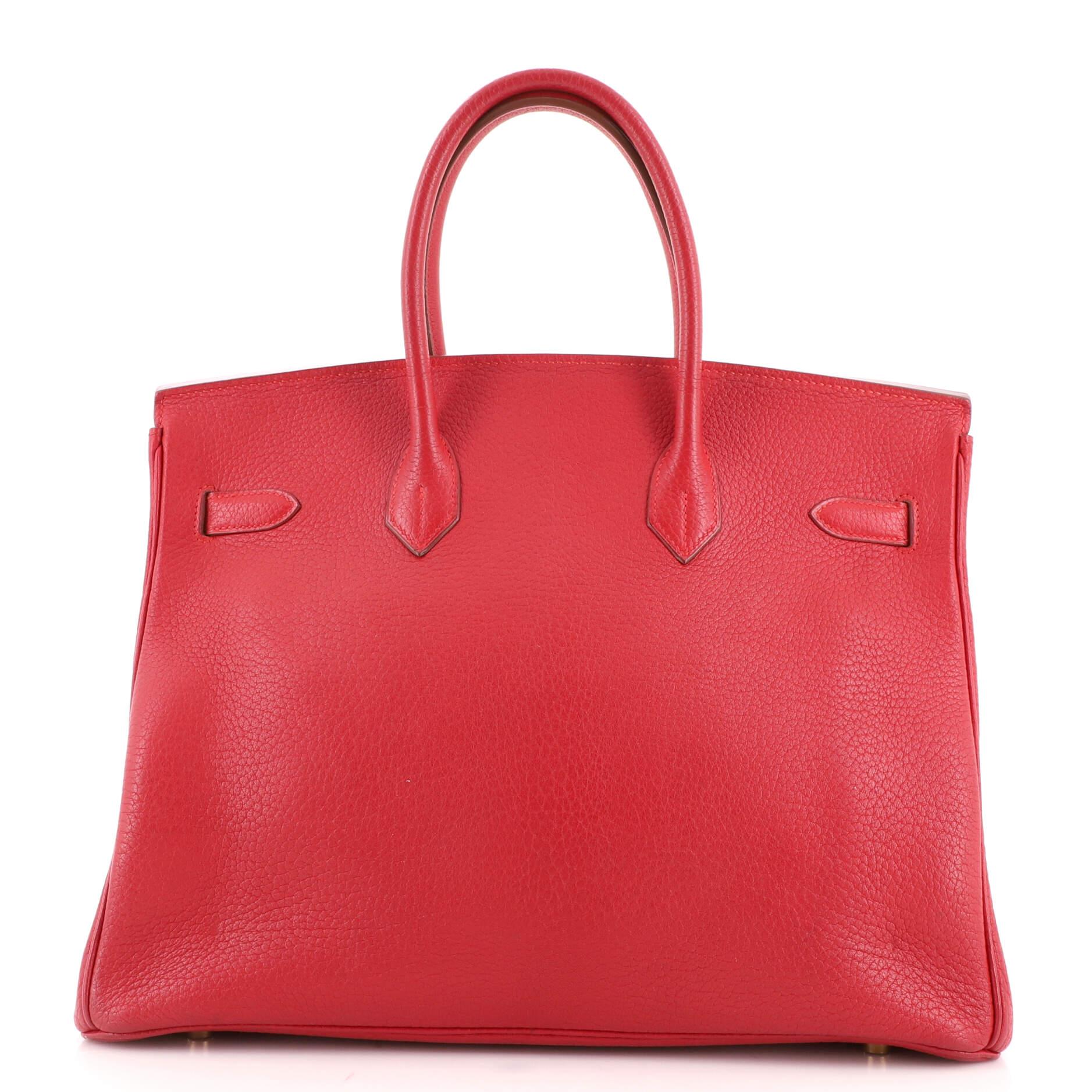 Hermes Birkin Handbag Rouge Vif Buffalo Skipper with Gold Hardware 35 In Fair Condition In NY, NY