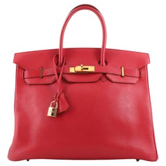 Hermes Birkin Handbag Rouge Vif Buffalo Skipper with Gold Hardware 35