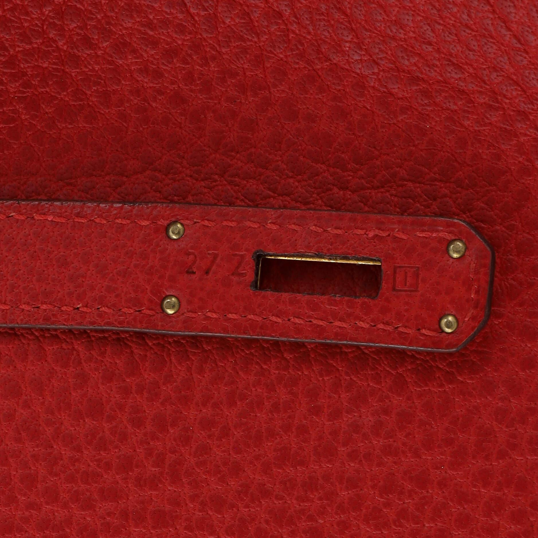 Hermes Birkin Handbag Rouge Vif Buffalo with Gold Hardware 40 For Sale 9