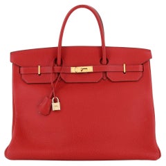 Hermes Birkin Handtasche Rouge Vif Buffalo mit goldener Hardware 40