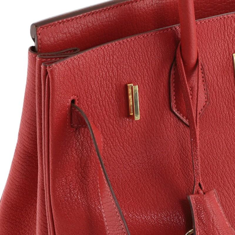 Hermes Birkin Handbag Rouge Vif Chevre De Coromandel With Gold Hardware 35  5