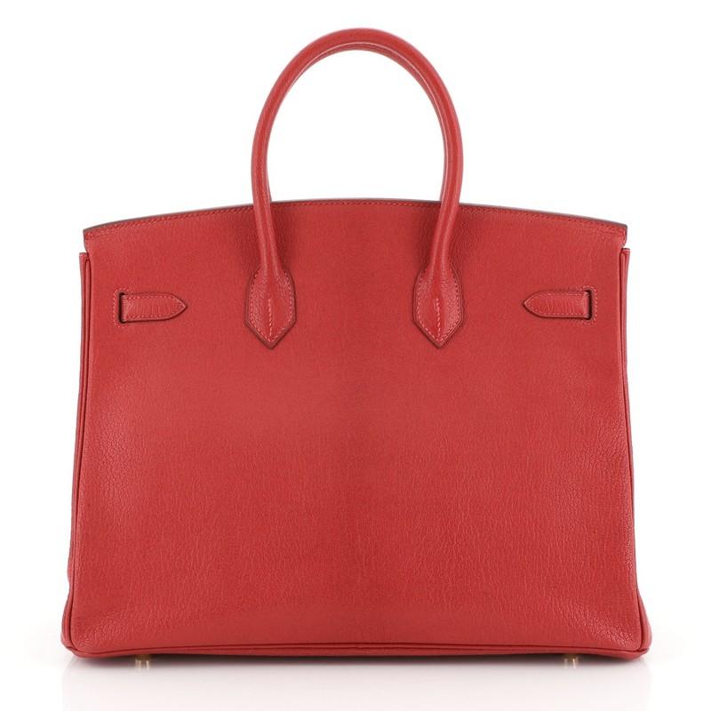 Red Hermes Birkin Handbag Rouge Vif Chevre De Coromandel With Gold Hardware 35 