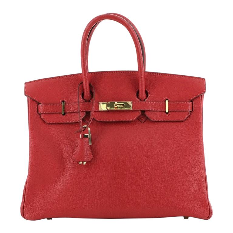 Hermes Birkin Handbag Rouge Vif Chevre de Coromandel with Gold Hardware 35
