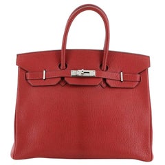 Hermes Birkin Handbag Rouge Vif Chevre de Coromandel with Palladium Hardw