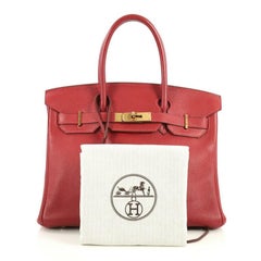 Hermes Birkin Handbag Rouge Vif Clemence with Gold Hardware 30