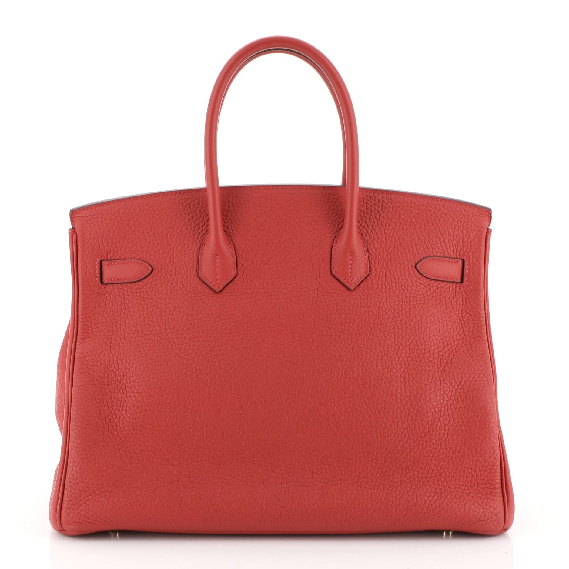 Red Hermes Birkin Handbag Rouge Vif Clemence with Gold Hardware 35