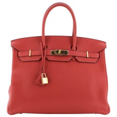 Hermes Birkin Handbag Rouge Vif Clemence with Gold Hardware 35