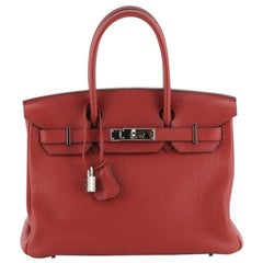 Hermes Birkin Handbag Rouge Vif Clemence with Palladium Hardware 30