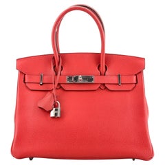 Hermes Birkin Handbag Rouge Vif Clemence with Palladium Hardware 30