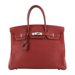 Hermes  Birkin Handbag Rouge Vif Clemence with Palladium Hardware 35