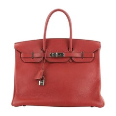 Hermes Birkin Handbag Rouge Vif Clemence with Palladium Hardware 35