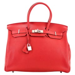 Hermes Birkin Handbag Rouge Vif Clemence with Palladium Hardware 35