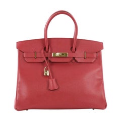 Hermes Birkin Handbag Rouge Vif Courchevel With Gold Hardware 35