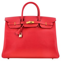 Hermes Birkin Handbag Rouge Vif Courchevel with Gold Hardware 40