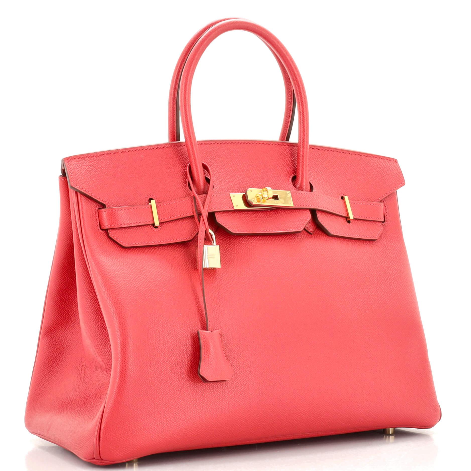 Pink Hermes Birkin Handbag Rouge Vif Epsom with Gold Hardware 35