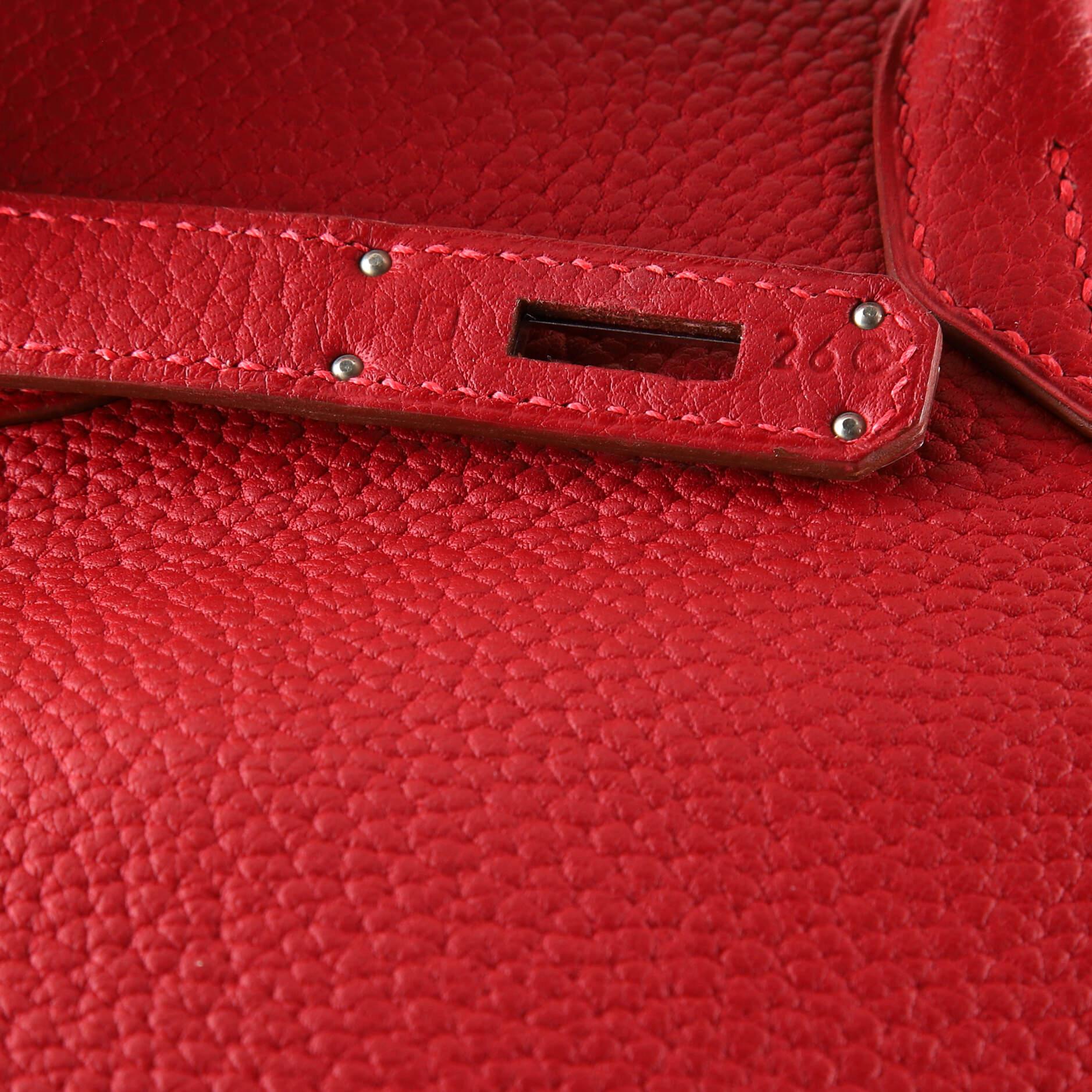 Hermes Birkin Handbag Rouge Vif Fjord with Palladium Hardware 40 For Sale 8