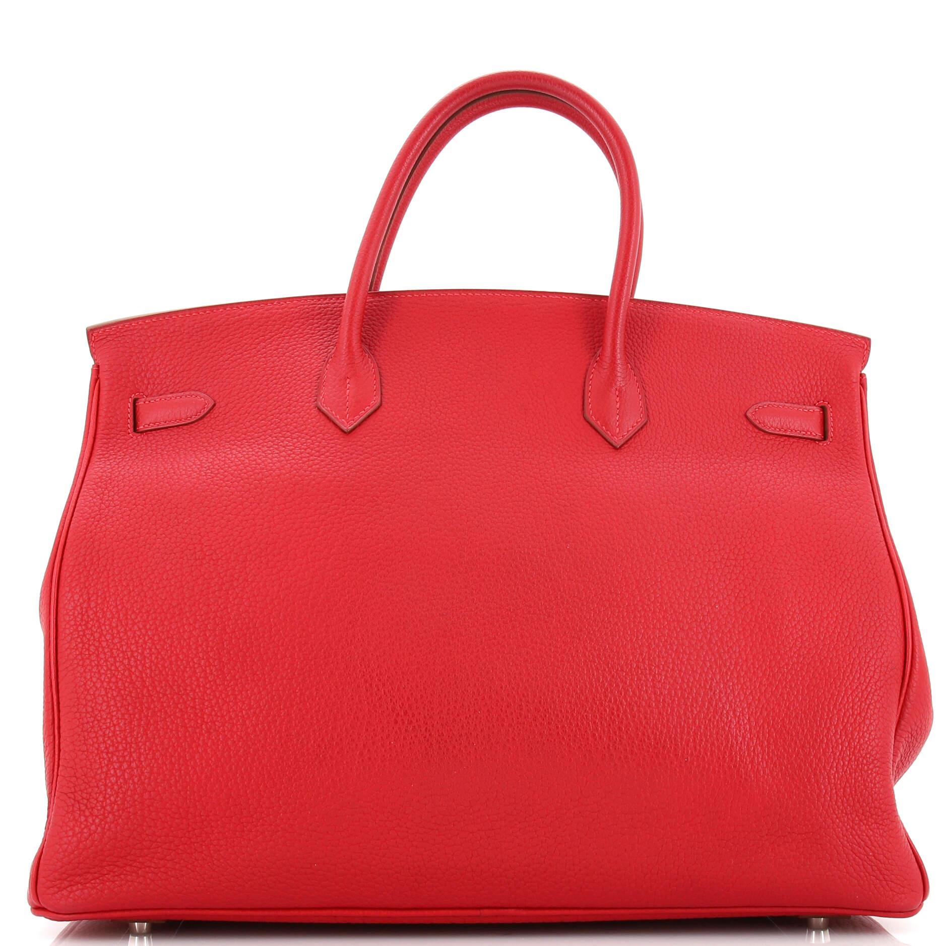 Hermes Birkin Handbag Rouge Vif Fjord with Palladium Hardware 40 In Fair Condition For Sale In NY, NY