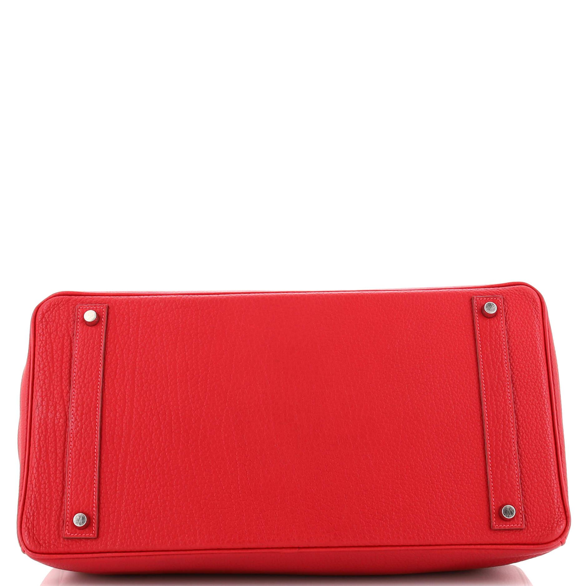 Women's Hermes Birkin Handbag Rouge Vif Fjord with Palladium Hardware 40 For Sale
