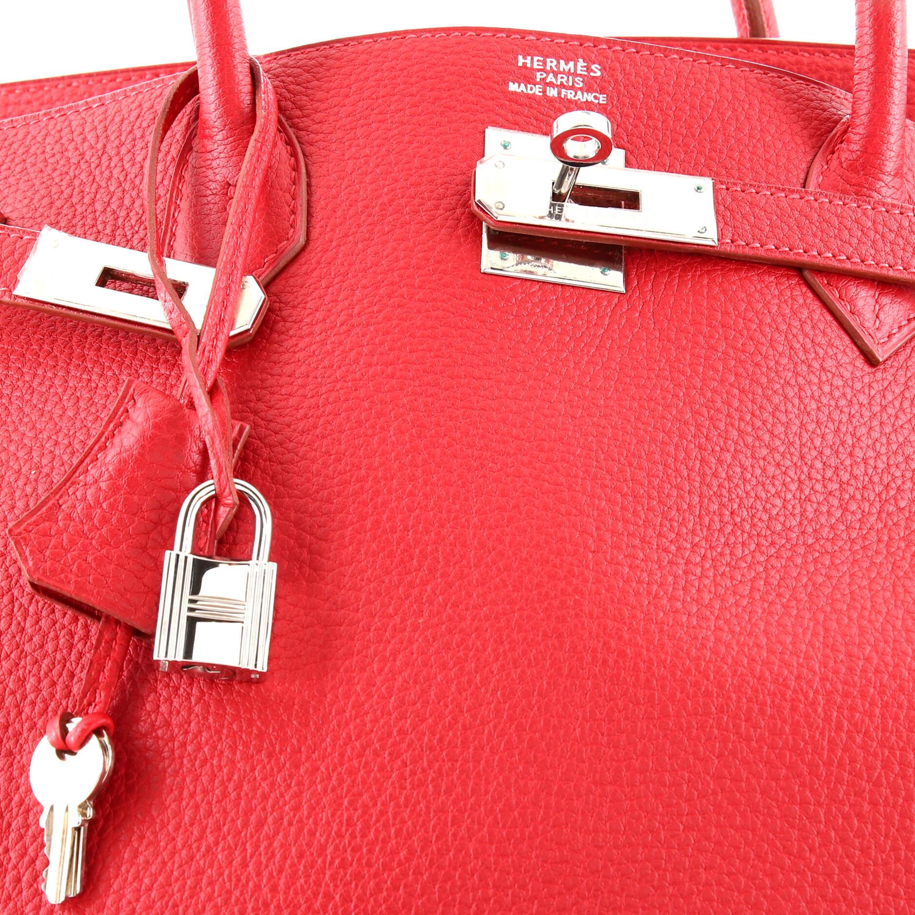 Hermes Birkin Handbag Rouge Vif Fjord with Palladium Hardware 40 For Sale 2