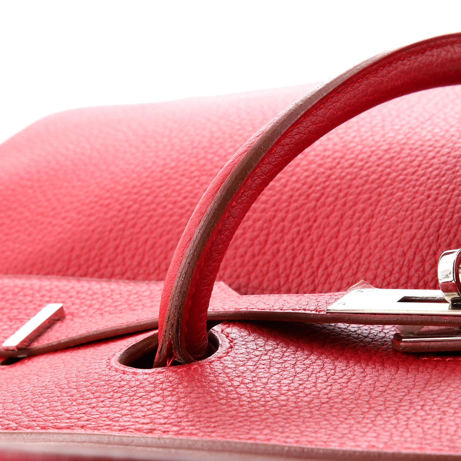 Hermes Birkin Handbag Rouge Vif Fjord with Palladium Hardware 40 For Sale 3