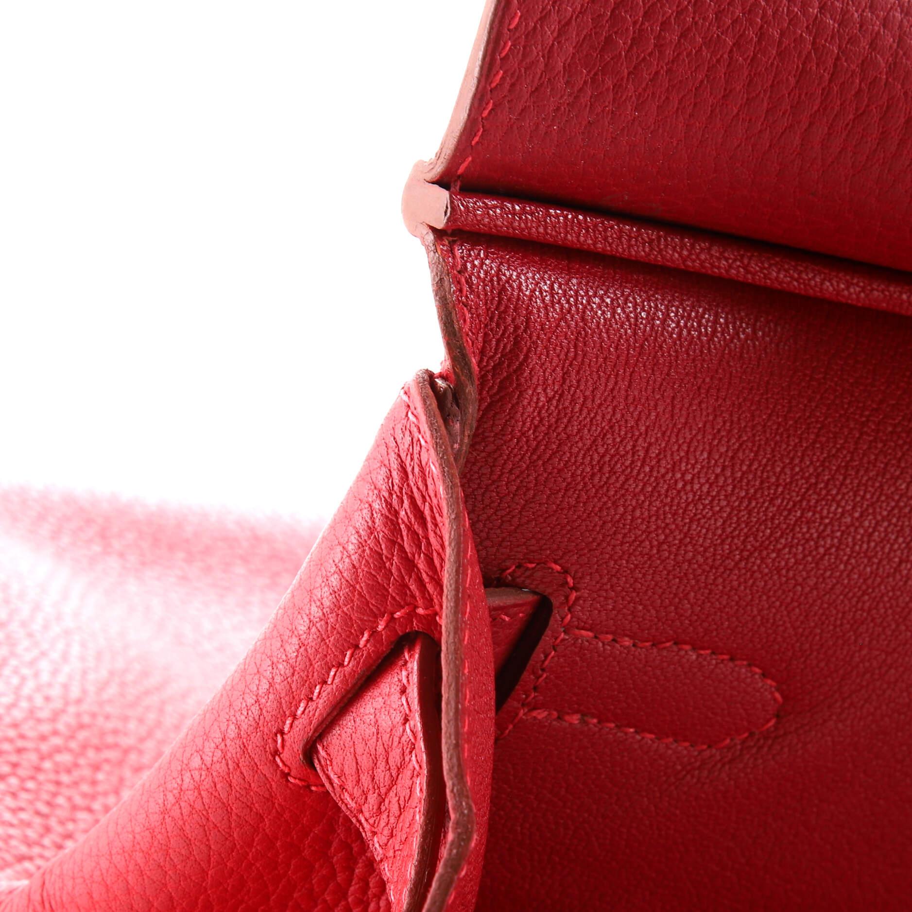 Hermes Birkin Handbag Rouge Vif Fjord with Palladium Hardware 40 For Sale 4
