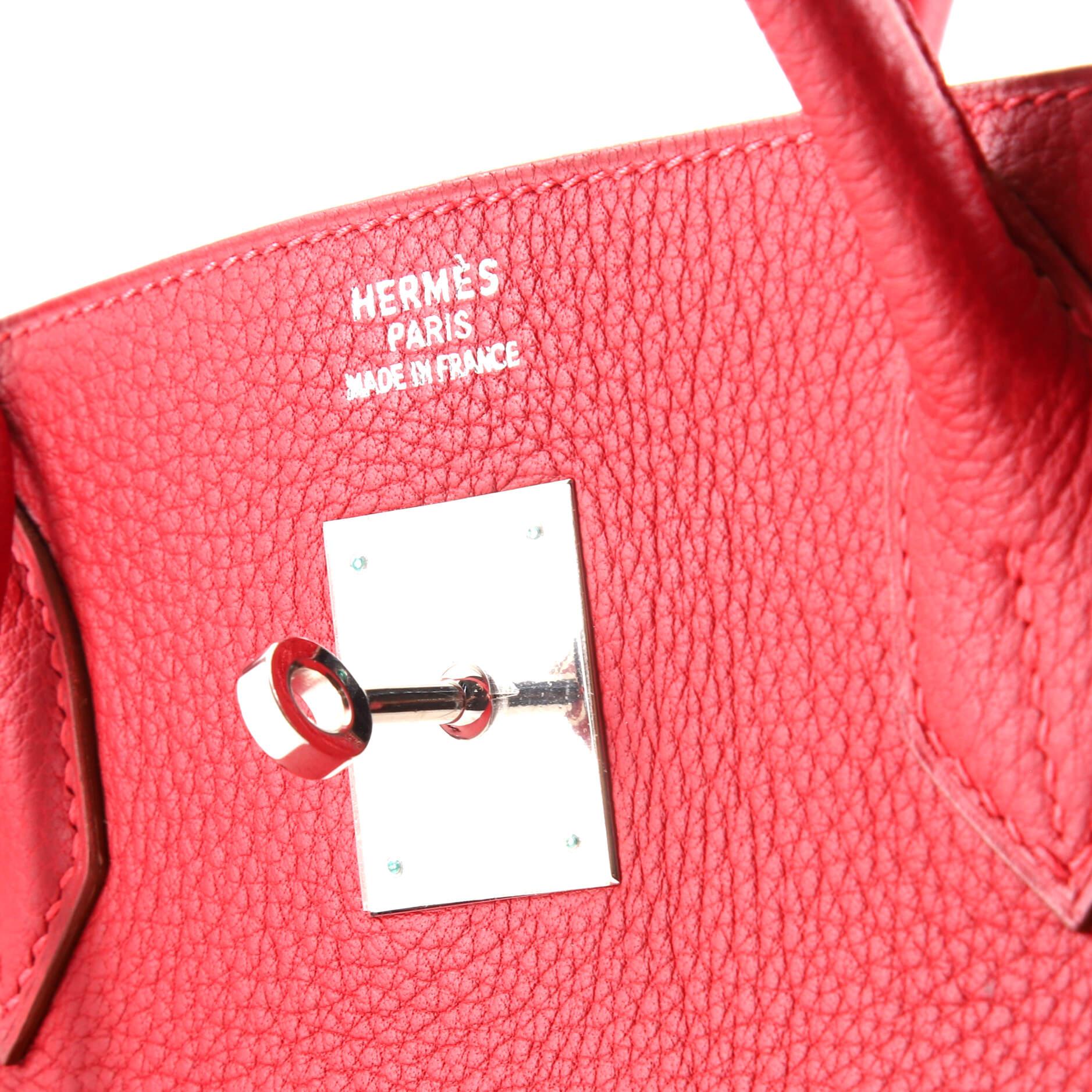 Hermes Birkin Handbag Rouge Vif Fjord with Palladium Hardware 40 For Sale 5
