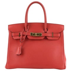 Hermes Birkin Handbag Rouge Vif Gulliver with Gold Hardware 30