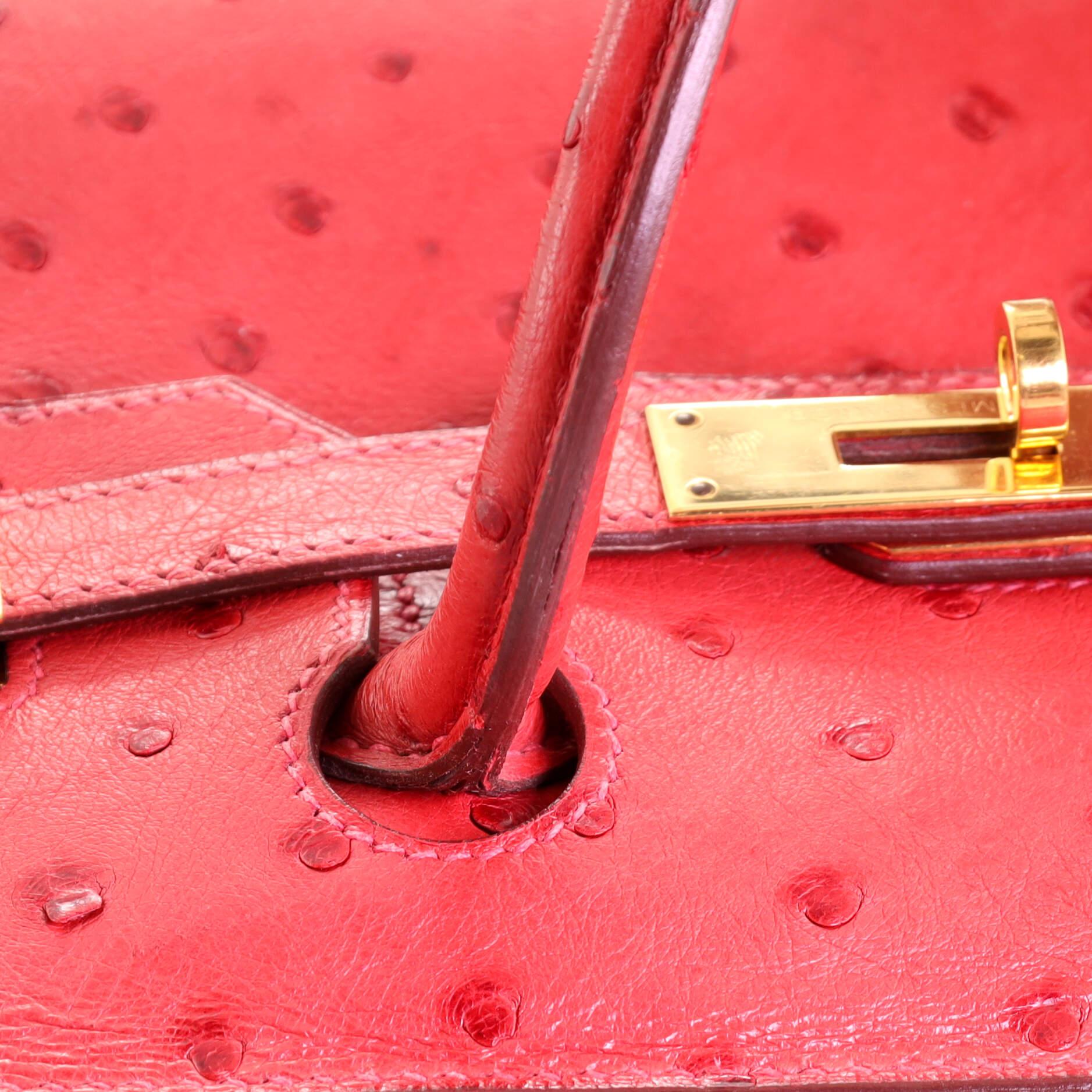 Hermes Birkin Handbag Rouge Vif Ostrich with Gold Hardware 30 3