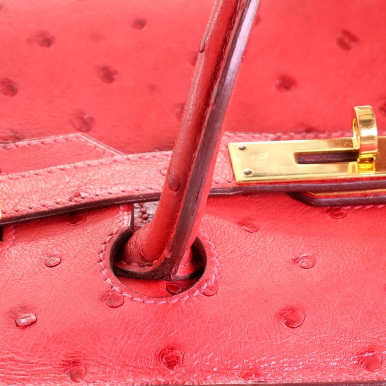 Hermes Birkin Handbag Rouge Vif Ostrich with Gold Hardware 30 at