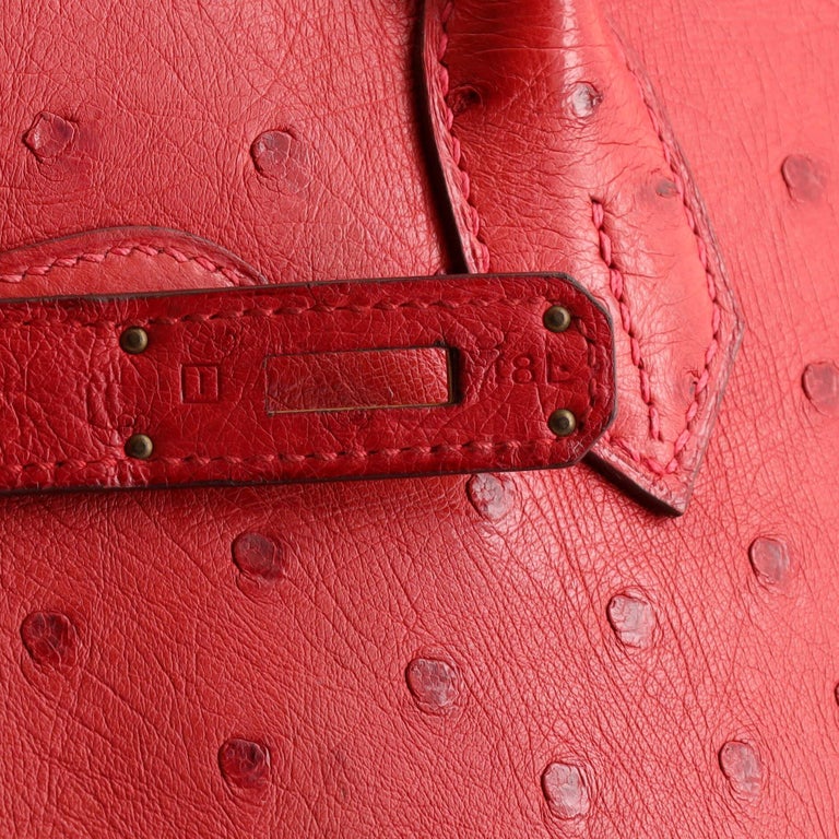 Hermes Birkin Bag Ostrich Leather Gold Hardware In Red
