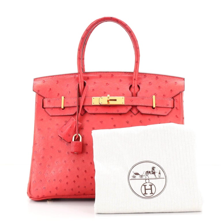 Kelly 28 Ostrich Gold / Rouge Vif