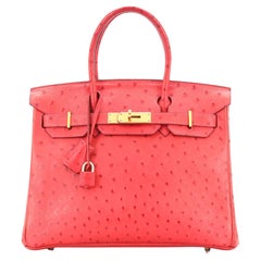 Hermes Birkin Handbag Rouge Vif Ostrich with Gold Hardware 30