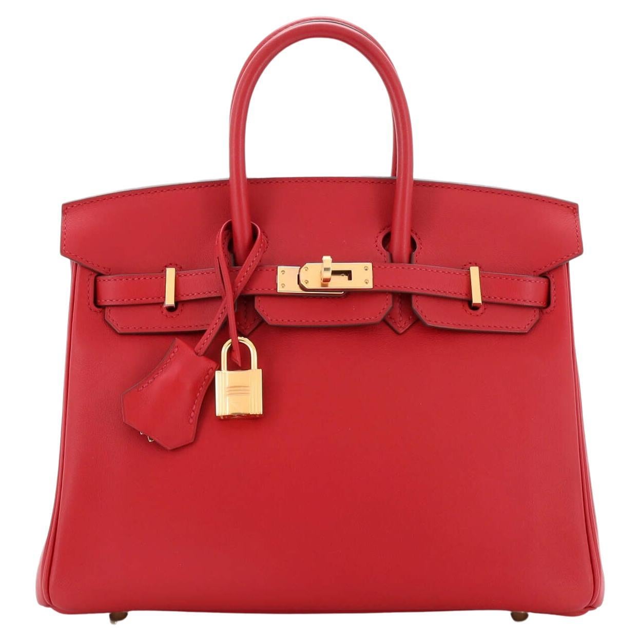 Hermes Birkin Handbag Rouge Vif Swift with Gold Hardware 25
