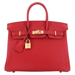 Hermes Birkin Handbag Rouge Vif Swift with Gold Hardware 25