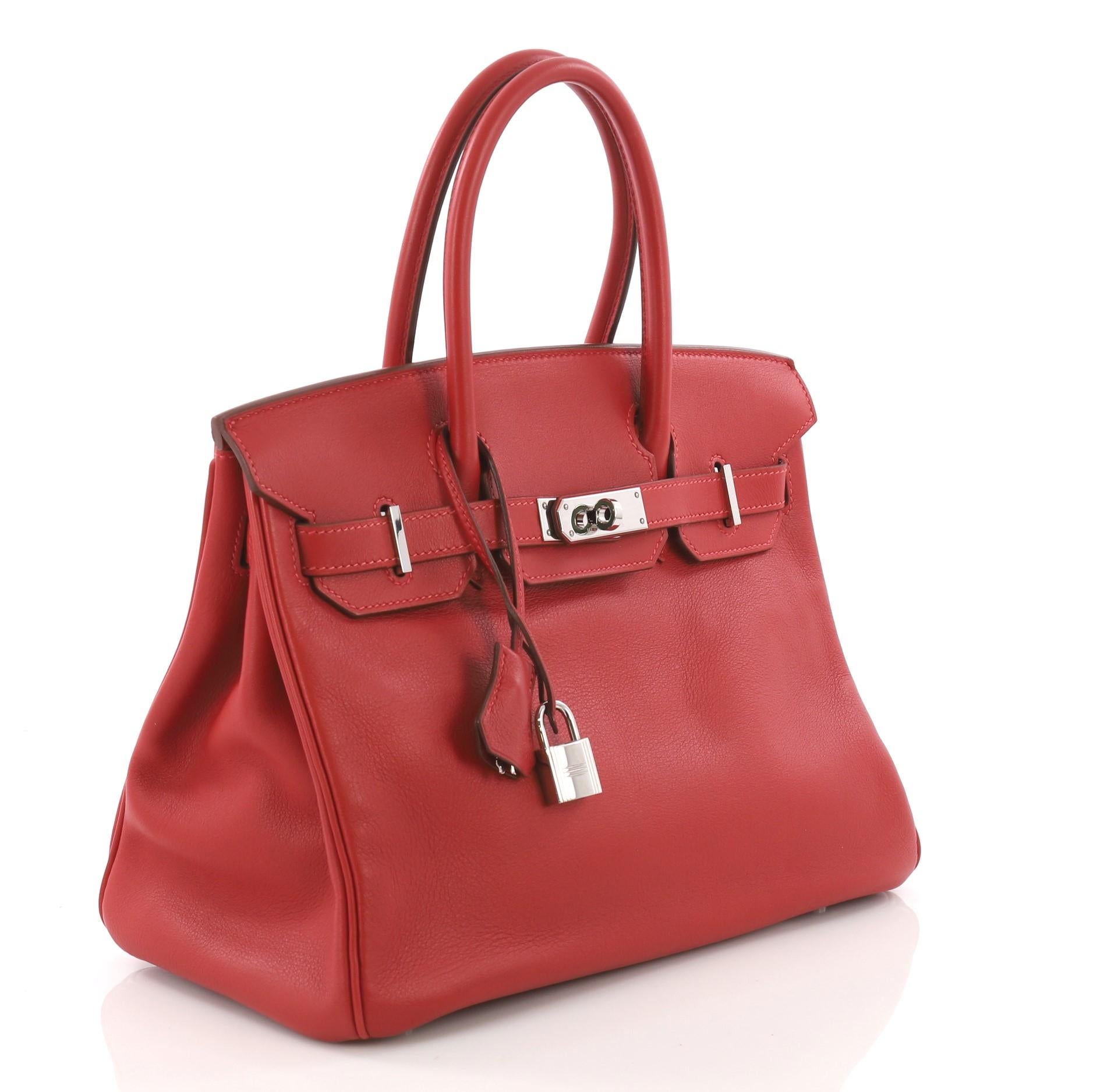 Red Hermes Birkin Handbag Rouge Vif Swift with Palladium Hardware 30
