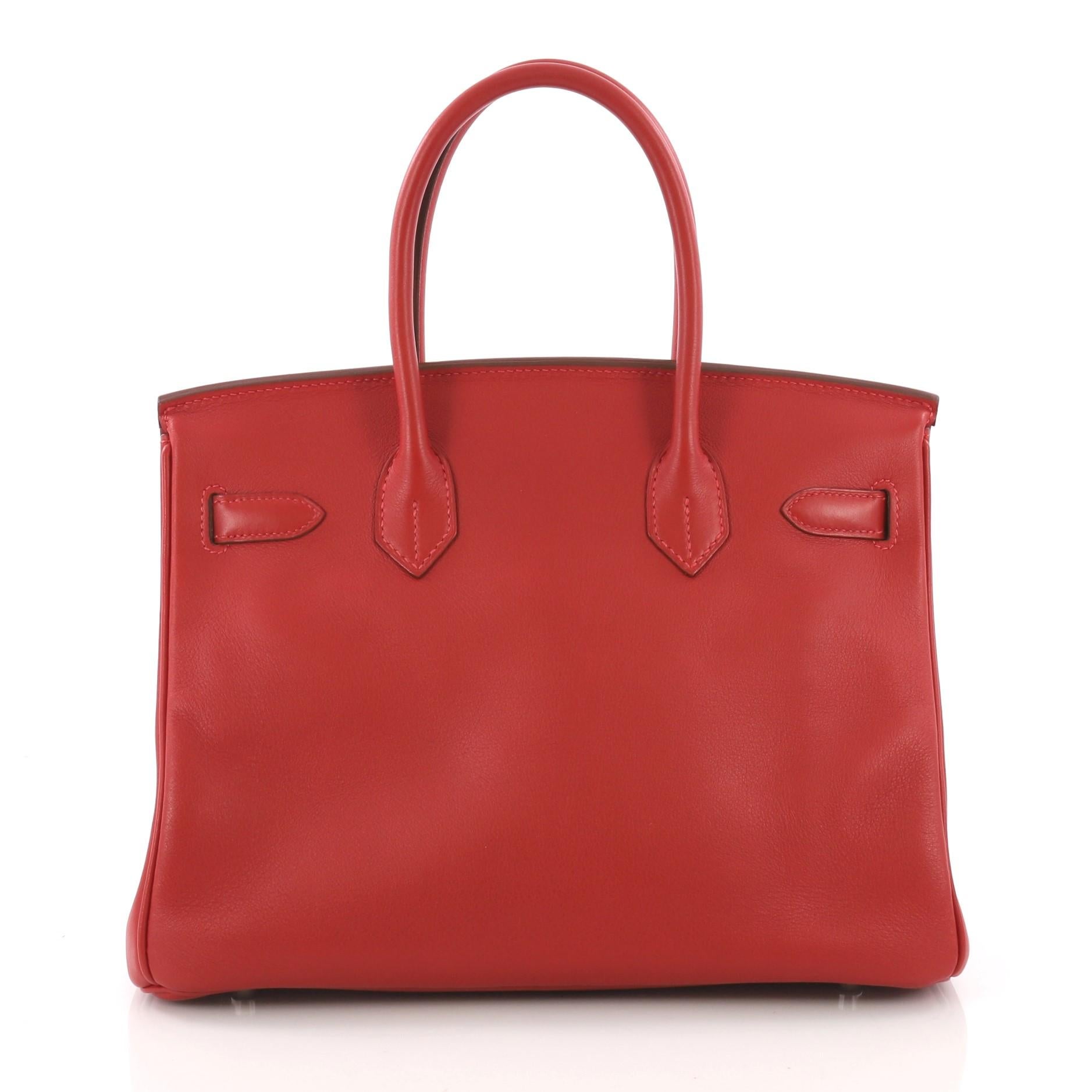 Hermes Birkin Handbag Rouge Vif Swift with Palladium Hardware 30 In Good Condition In NY, NY