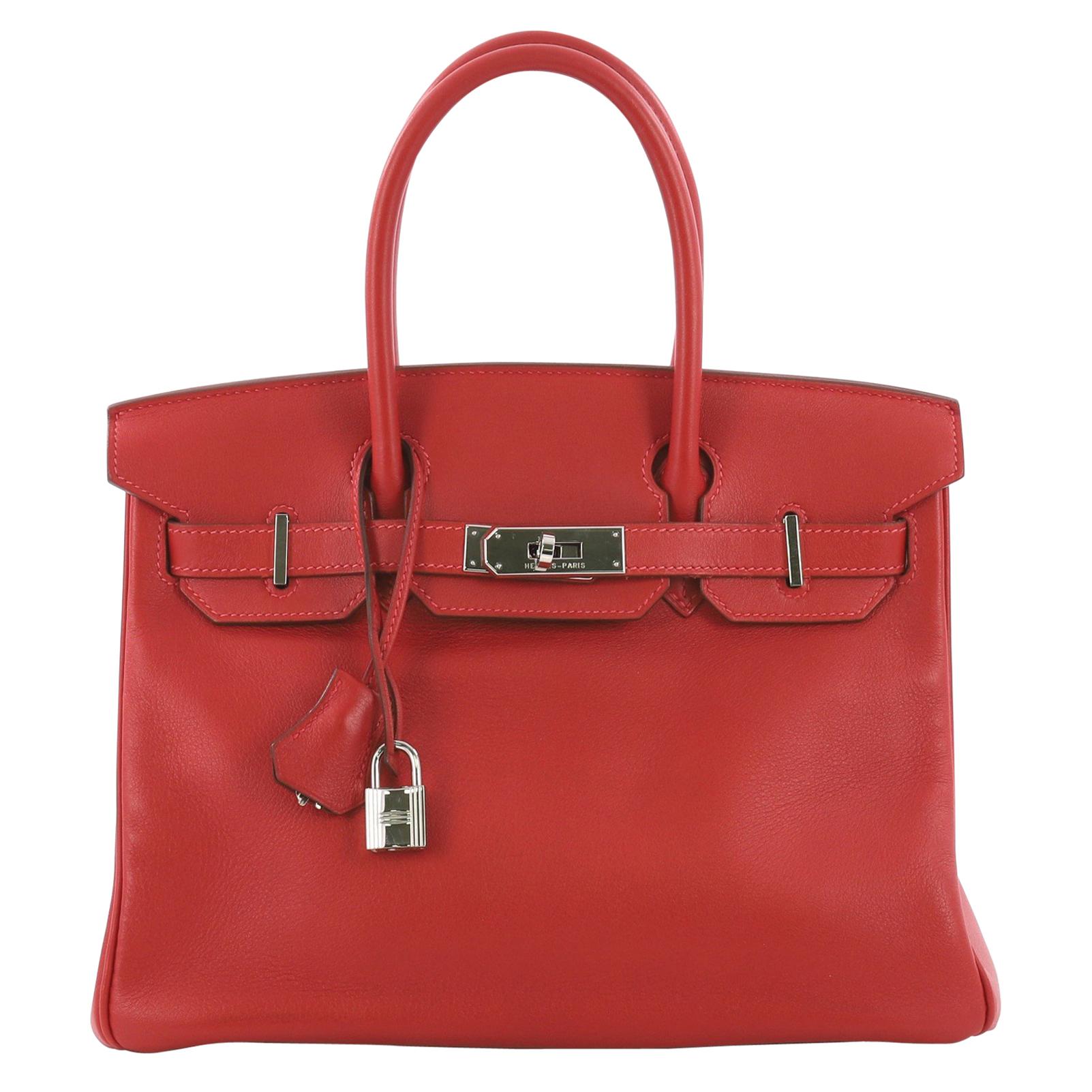 Hermes Birkin Handbag Rouge Vif Swift with Palladium Hardware 30
