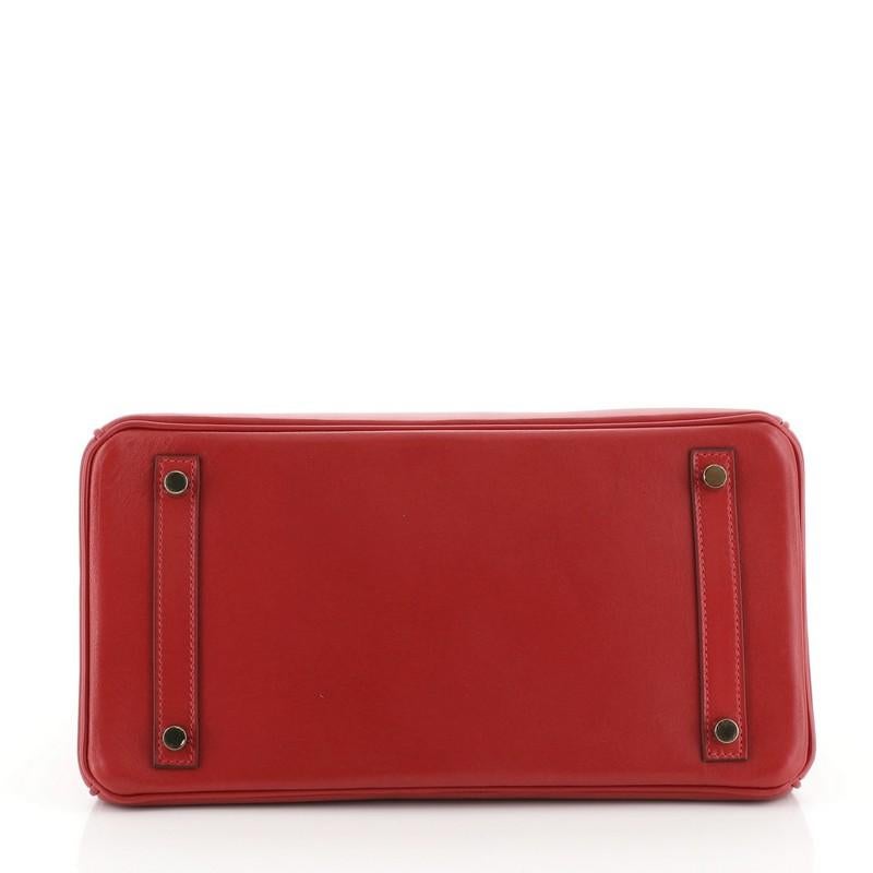 Red Hermes  Birkin Handbag Rouge Vif Tadelakt with Gold Hardware 30